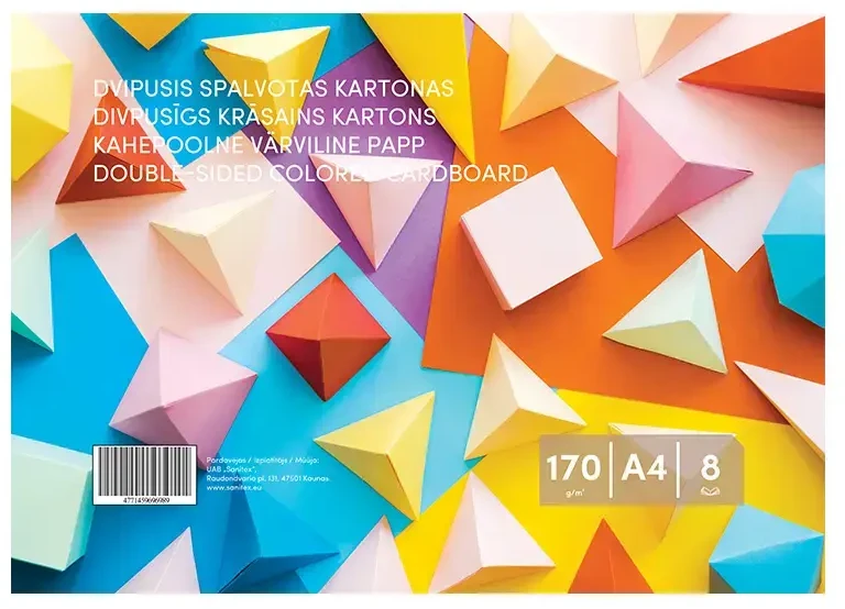 Smlt Dvipusis spalvotas kartonas , A4, 8 lapai, 170 g/m²