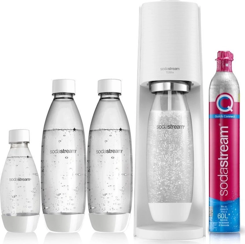 Gazuotų gėrimų gaminimo aparato SodaStream Terra rinkinys, baltas aprašymas - Prekės nuotrauka