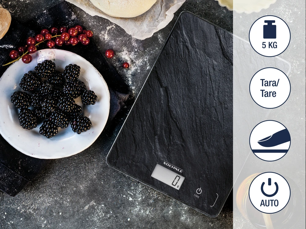 Virtuvinės svarstyklės Maisto Svarstyklės - Soehnle Page Compact 300, 5kg Talpa, 1g Tikslumas, Juoda Slate