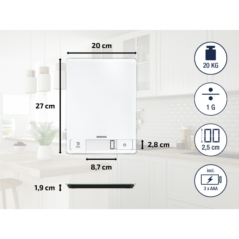 Virtuvinės svarstyklės Virtuvinė Svarstyklė - Soehnle Page Profi 300 20kg Talpa LCD Ekranas Stiklas Baltas