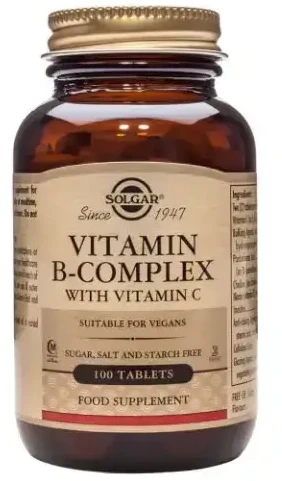 Solgar B-grupės vitaminų kompleksas su vitaminu C 100 tbl.