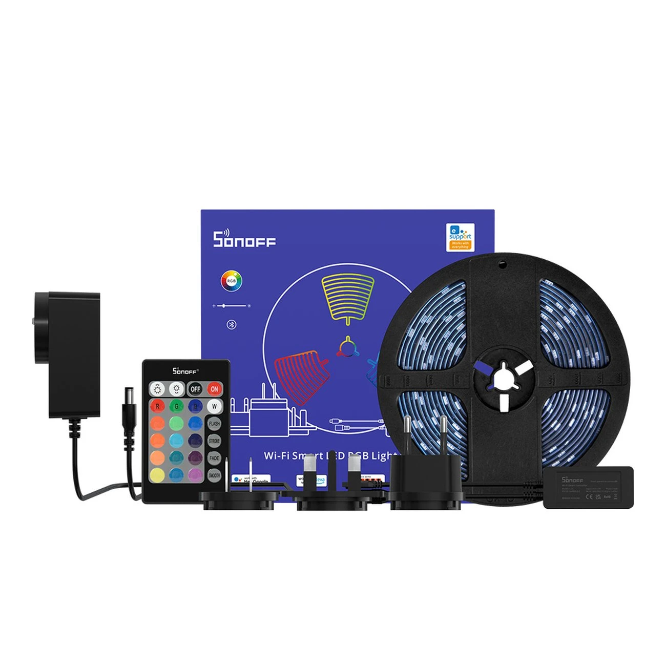 Sonoff L2 smart WiFi + Bluetooth RGB valdiklis su IR nuotolinio valdymo pultu