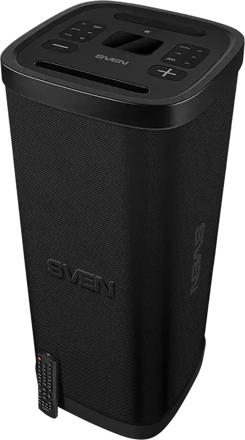 Speaker Party Box SVEN PS-1250, juodas (300W, TWS, IPx4, Bluetooth, FM, USB, Micro SD, LED-display, 13500mAh)