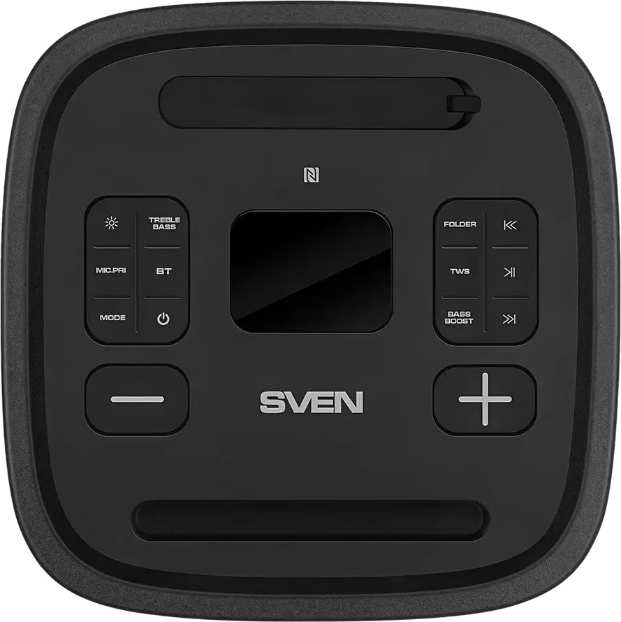 Speaker Party Box SVEN PS-1250, juodas (300W, TWS, IPx4, Bluetooth, FM, USB, Micro SD, LED-display, 13500mAh)