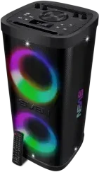 Nešiojamas garsiakalbis SVEN PS-930, juodas, išėjimo galia 2x75 W (RMS), TWS, Bluetooth, FM, USB, Micro SD, LED ekranas, ličio baterija