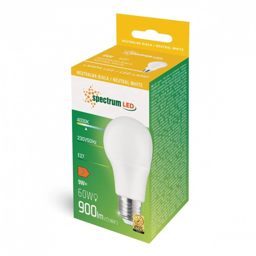 „Spectrum LEMPA LED A60 E27“ 9W 820LM 840