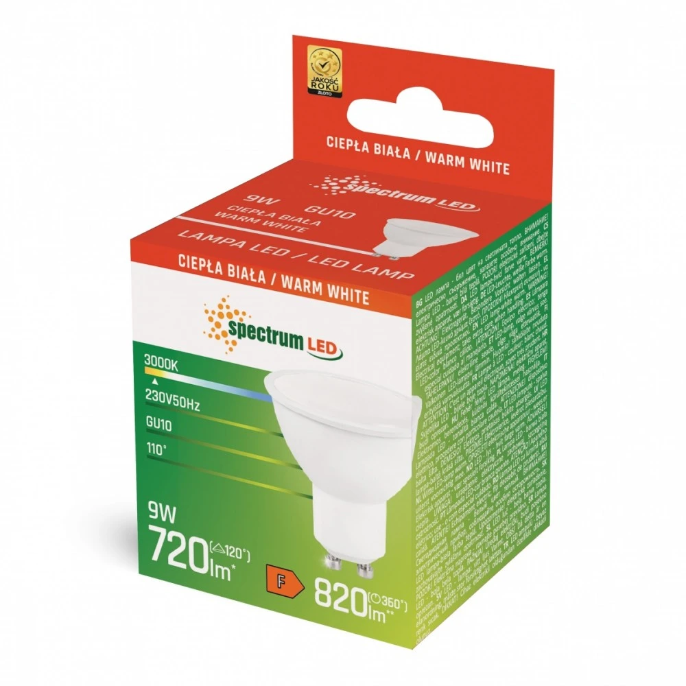 LED lempa Spectrum MR16, 9W-10W, GU10, 3000K, 720-820m