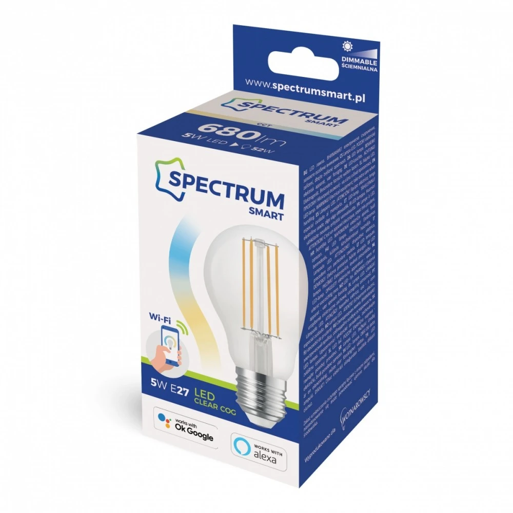 Spectrum IŠMANIOJI LED LEMPA, SMART WIFI, A60, 5W, E27, CCT+DIM, CL