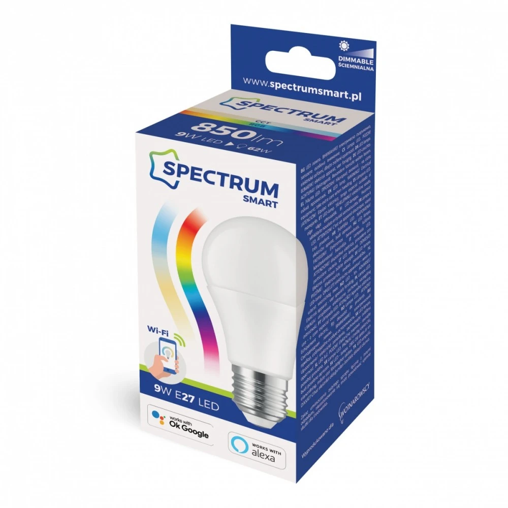 Spectrum Išmanioji LED lempa, SMART WIFI, A60, 9W, E27, CCT+DIM+RGB