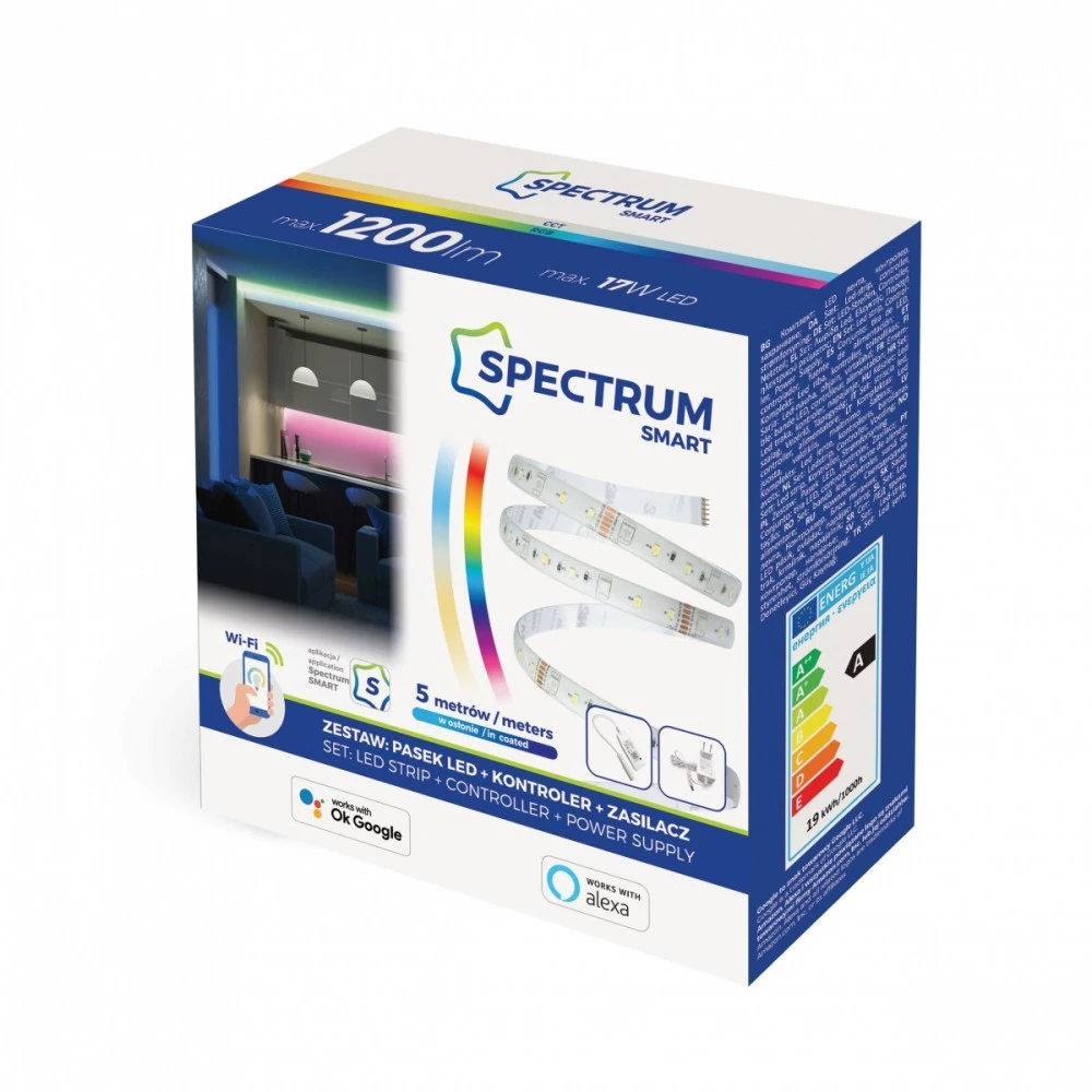 Spectrum LED juosta WIFI, 17W, 5m, RGBW, su valdikliu ir adapteriu
