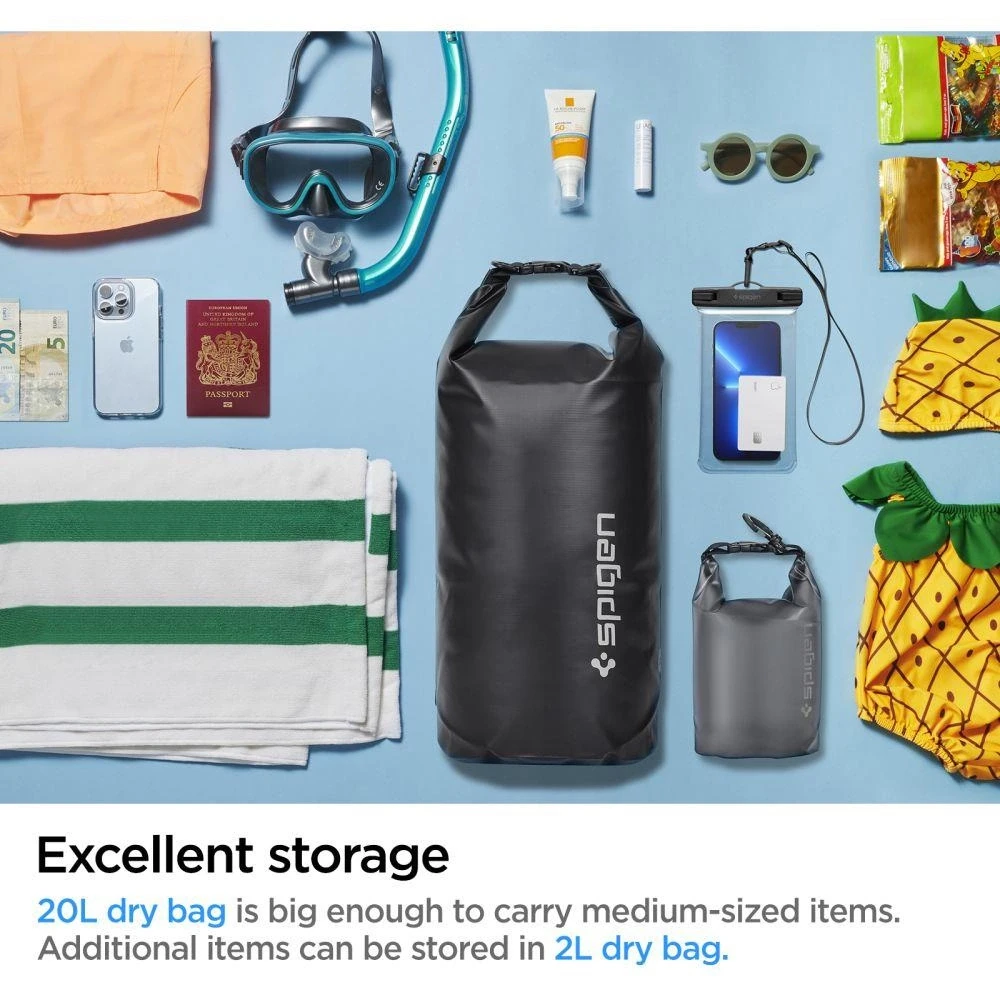 Spigen Aqua Shield vandeniui atsparus sausas krepšys 20L + 2L A630, juodos spalvos
