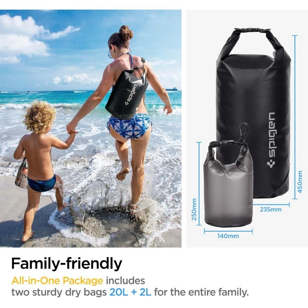 Spigen Aqua Shield vandeniui atsparus sausas krepšys 20L + 2L A630, juodos spalvos