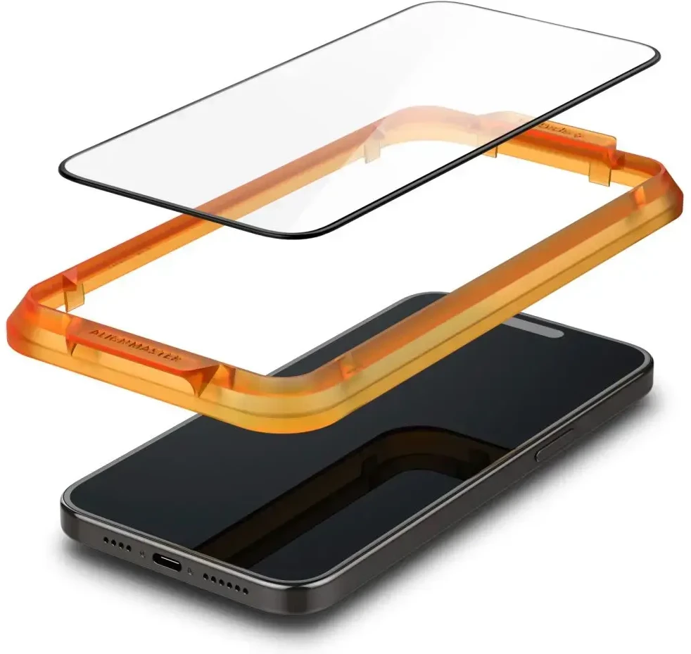 Apsauginis stiklas telefonui iPhone 15 Pro Spigen ALM Glass FC 2-pack su juodu rėmeliu