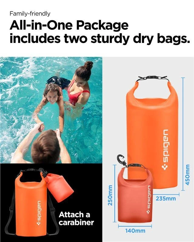 Spigen Aqua Shield vandeniui atsparus sausas krepšys 20L + 2L A630, saulėlydžio oranžinė