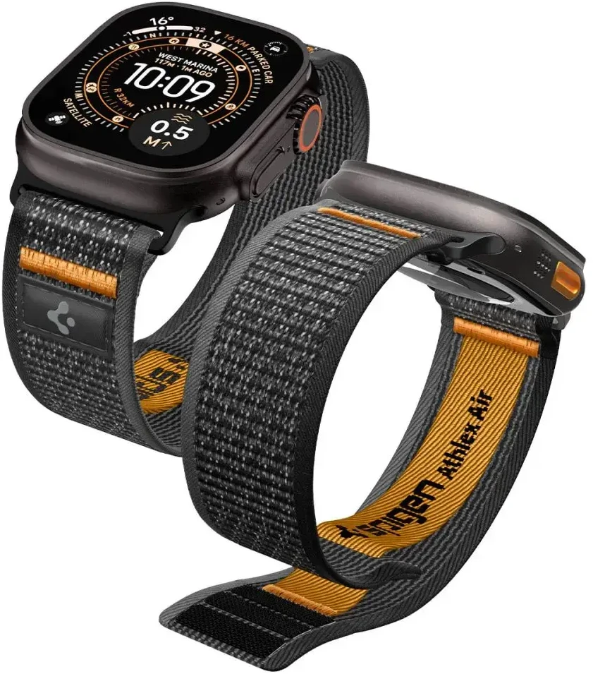 Spigen Athlex Air 2 aktyvus dirželis, juoda-oranžinė - Apple Watch 49mm/46mm/45mm/44mm