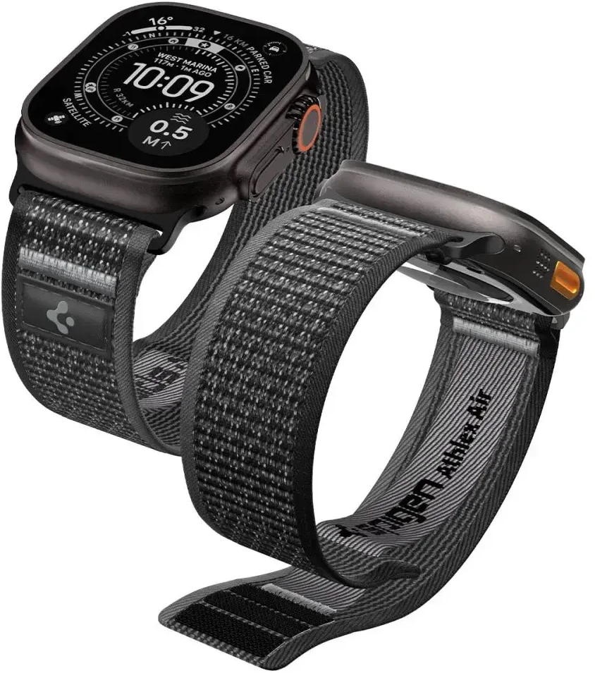 Spigen Athlex Air 2 aktyvus dirželis, juoda-pilka - Apple Watch 49 mm/46 mm/45 mm/44 mm
