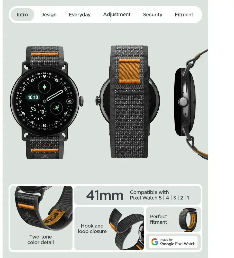 Spigen ATHLEX AIR GOOGLE PIXEL WATCH 1 / 2 / 3 / 4 / 5 (41 MM) AKTYVUS Juodas/ORANŽINIS