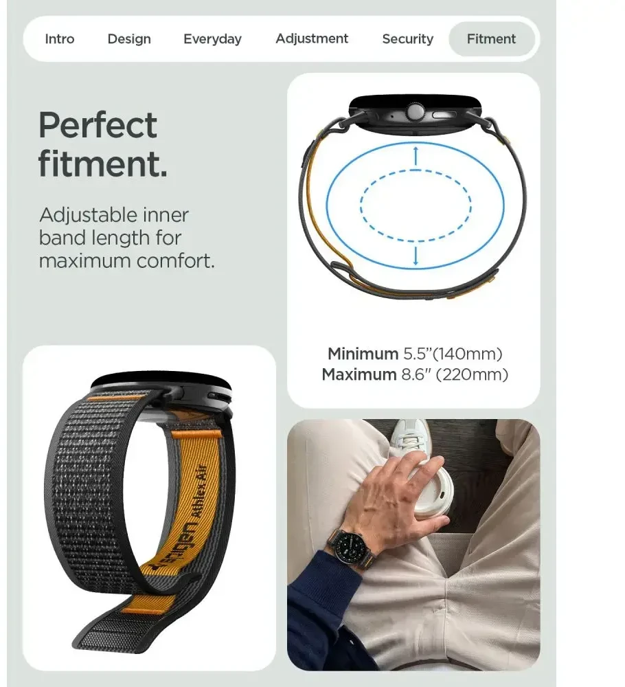 Spigen ATHLEX AIR GOOGLE PIXEL WATCH 1 / 2 / 3 / 4 / 5 (41 MM) AKTYVUS Juodas/ORANŽINIS
