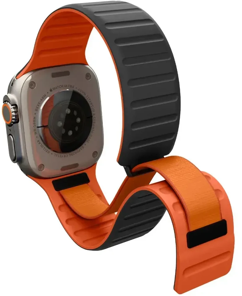 Spigen „Athlex Air M“ išmaniojo laikrodžio dėklas „Apple Watch“ 8/9/10/11/SE/Ultra (44/45/46/49 mm) | juodas/oranžinis