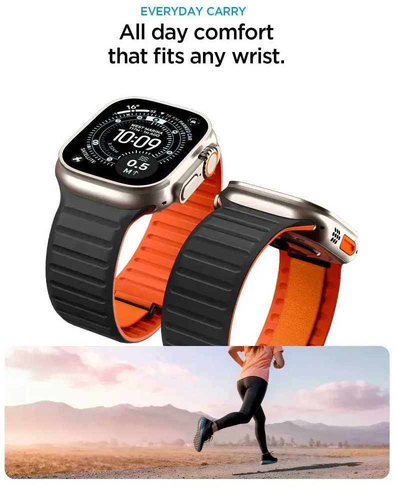 Spigen „Athlex Air M“ išmaniojo laikrodžio dėklas „Apple Watch“ 8/9/10/11/SE/Ultra (44/45/46/49 mm) | juodas/oranžinis