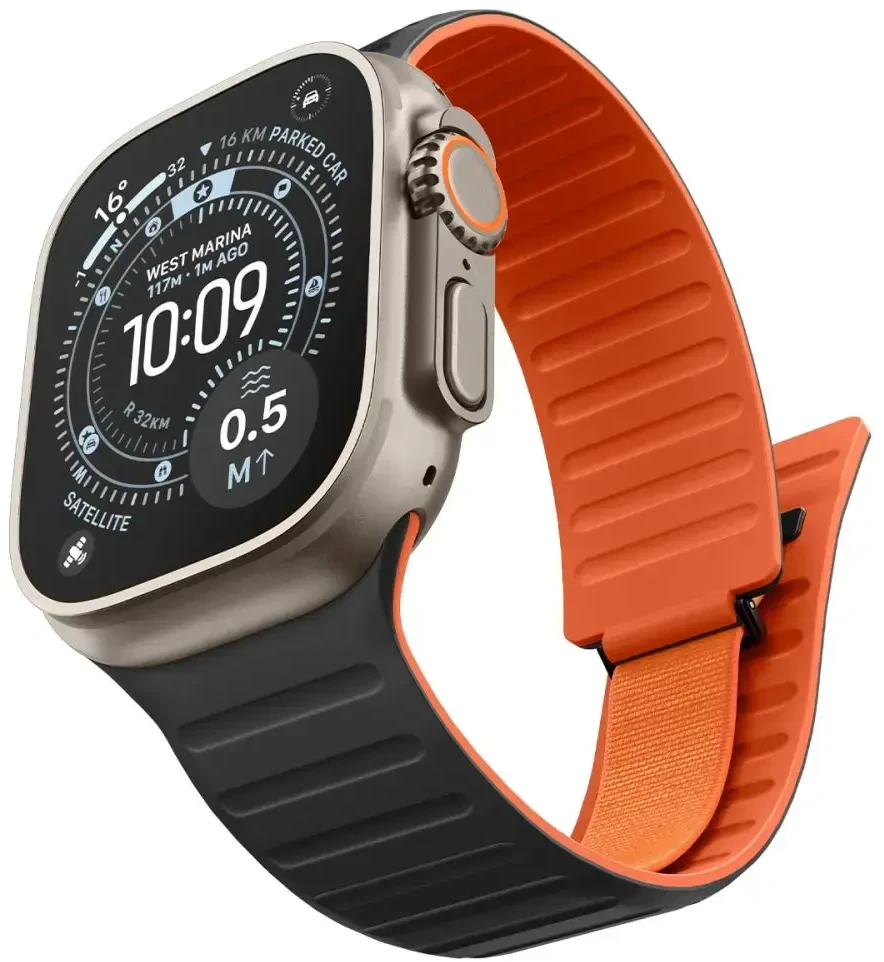 Spigen „Athlex Air M“ išmaniojo laikrodžio dėklas „Apple Watch“ 8/9/10/11/SE/Ultra (44/45/46/49 mm) | juodas/oranžinis