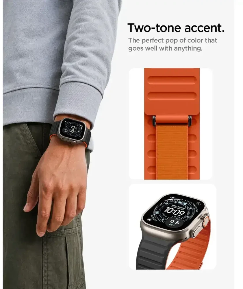 Spigen „Athlex Air M“ išmaniojo laikrodžio dėklas „Apple Watch“ 8/9/10/11/SE/Ultra (44/45/46/49 mm) | juodas/oranžinis