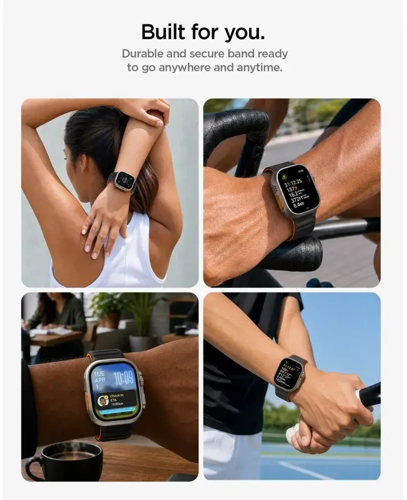 Spigen „Athlex Air M“ išmaniojo laikrodžio dėklas „Apple Watch“ 8/9/10/11/SE/Ultra (44/45/46/49 mm) | juodas/oranžinis