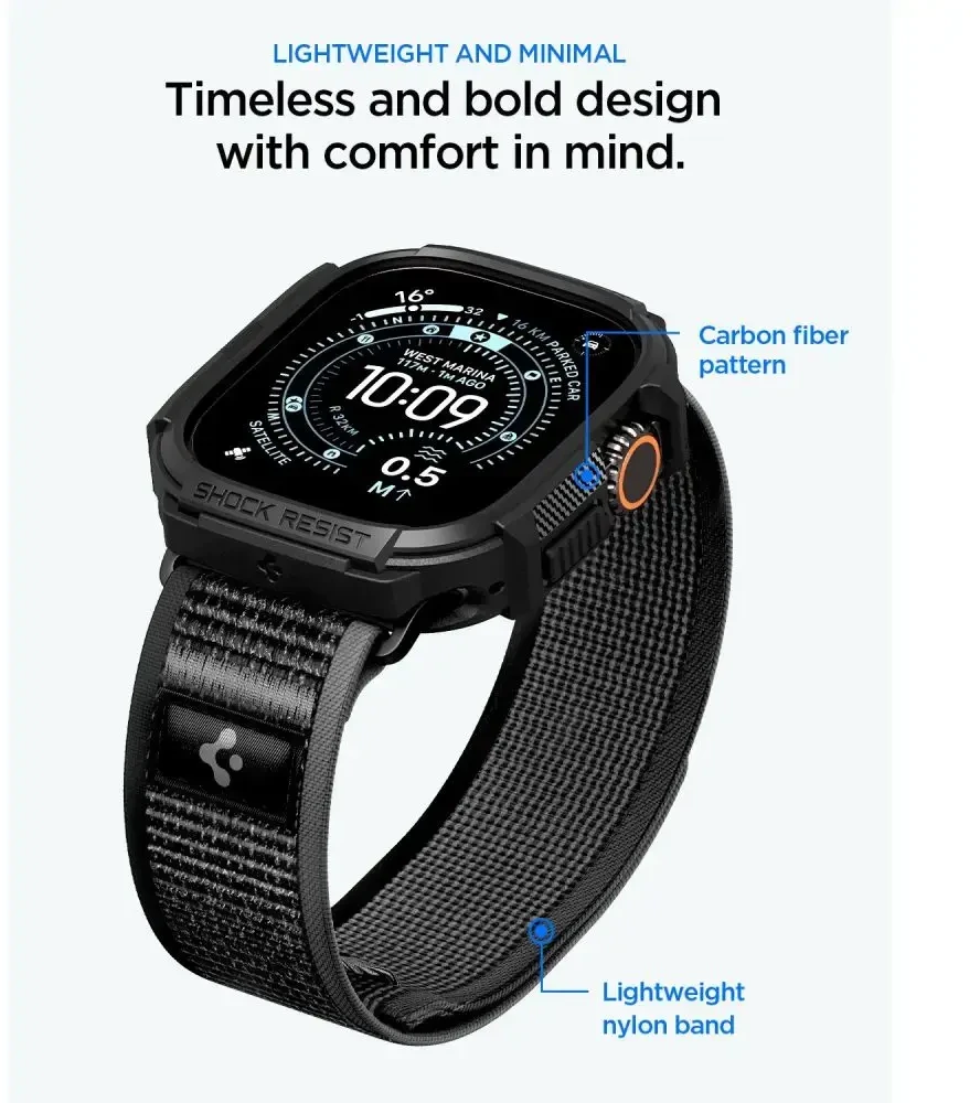 SPIGEN ATHLEX AIR + RUGGED ARMOR APPLE WATCH ULTRA 1 / 2 / 3 / 4 (49 MM) aktyvus juodas/pilkas