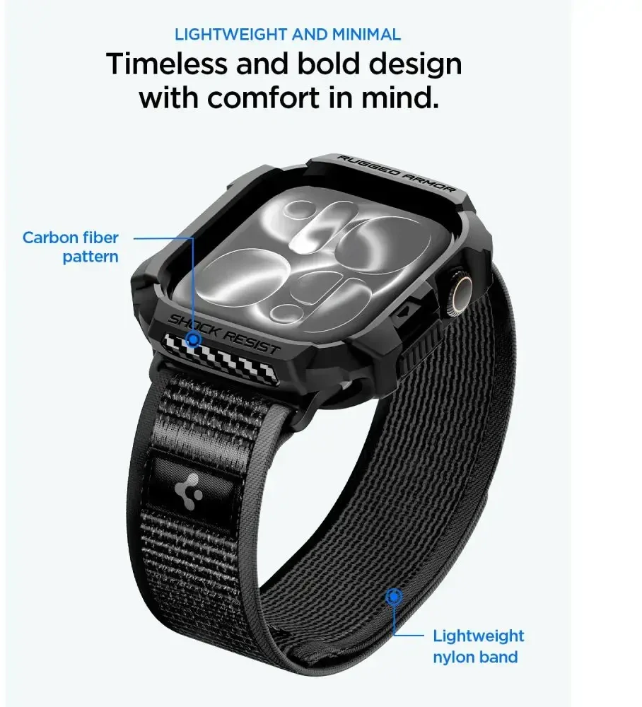 SPIGEN ATHLEX AIR + RUGGED ARMOR APPLE WATCH 10 / 11 / 12 (46 MM) aktyvi juoda/pilka
