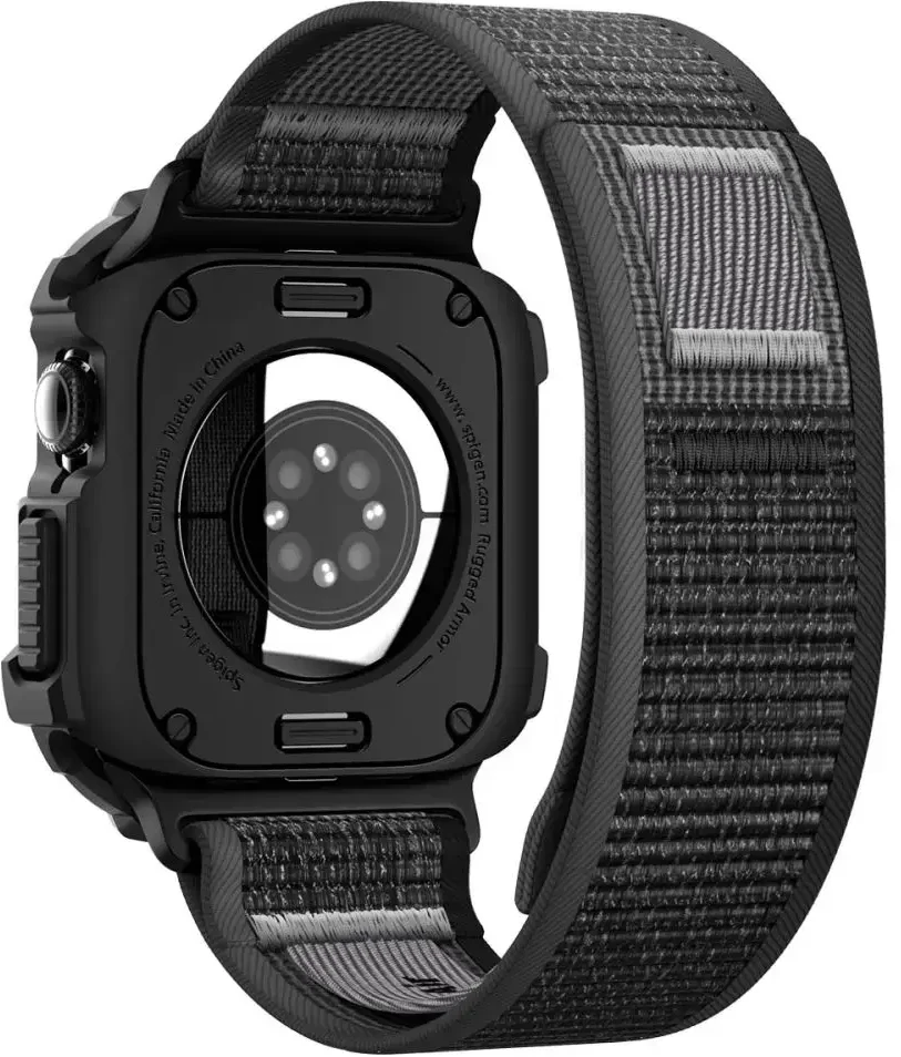 SPIGEN ATHLEX AIR + RUGGED ARMOR APPLE WATCH 10 / 11 / 12 (46 MM) aktyvi juoda/pilka