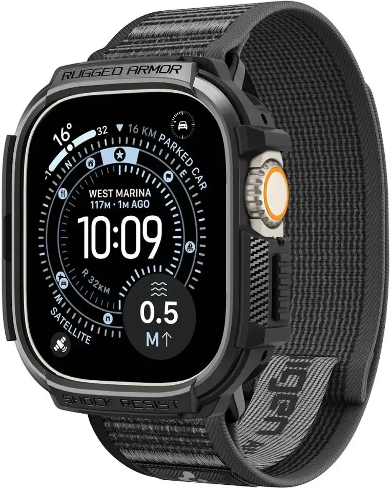 SPIGEN ATHLEX AIR + RUGGED ARMOR APPLE WATCH ULTRA 1 / 2 / 3 / 4 (49 MM) aktyvus juodas/pilkas