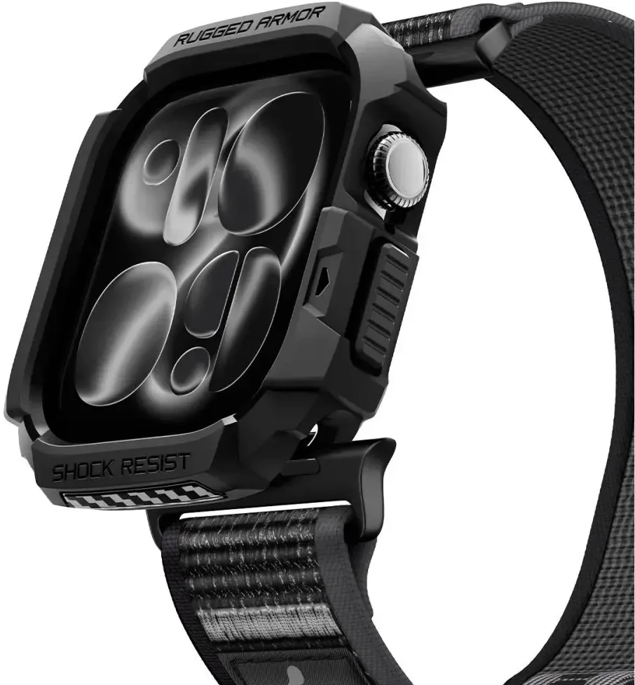 SPIGEN ATHLEX AIR + RUGGED ARMOR APPLE WATCH 10 / 11 / 12 (46 MM) aktyvi juoda/pilka