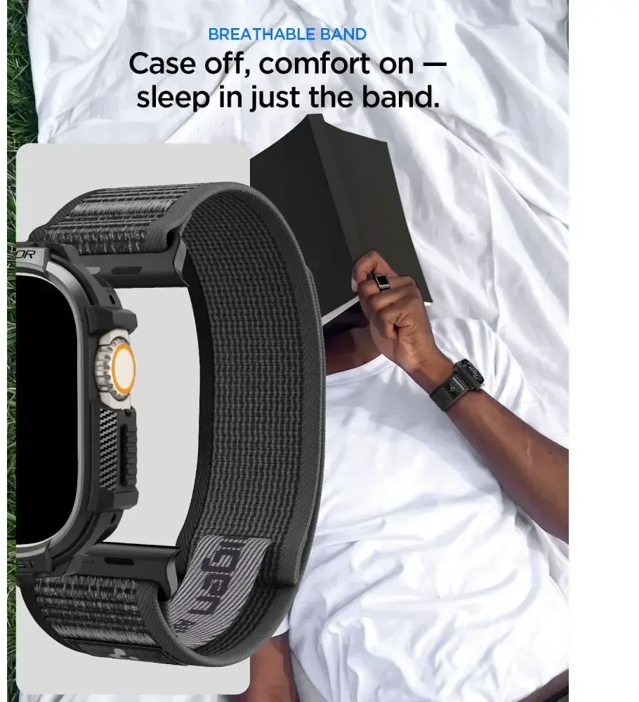 SPIGEN ATHLEX AIR + RUGGED ARMOR APPLE WATCH ULTRA 1 / 2 / 3 / 4 (49 MM) aktyvus juodas/pilkas