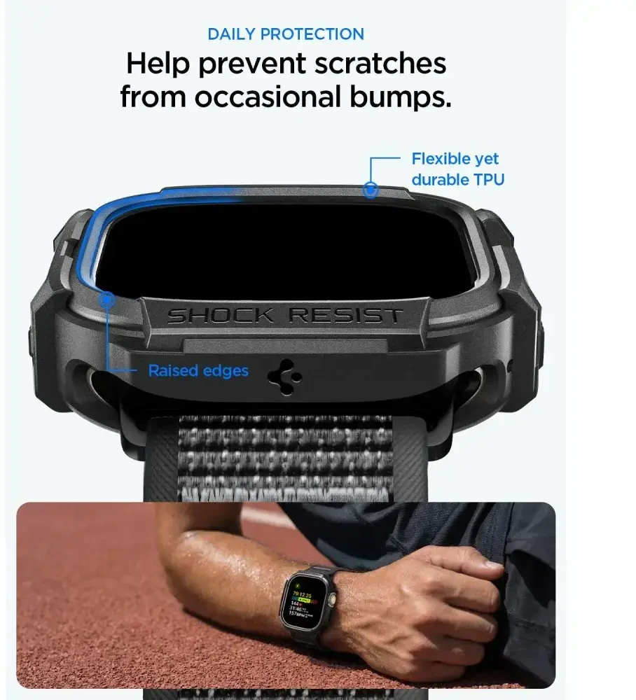 SPIGEN ATHLEX AIR + RUGGED ARMOR APPLE WATCH ULTRA 1 / 2 / 3 / 4 (49 MM) aktyvus juodas/pilkas