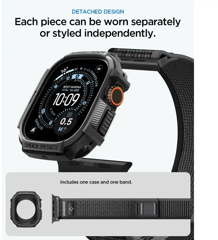 SPIGEN ATHLEX AIR + RUGGED ARMOR APPLE WATCH ULTRA 1 / 2 / 3 / 4 (49 MM) aktyvus juodas/pilkas
