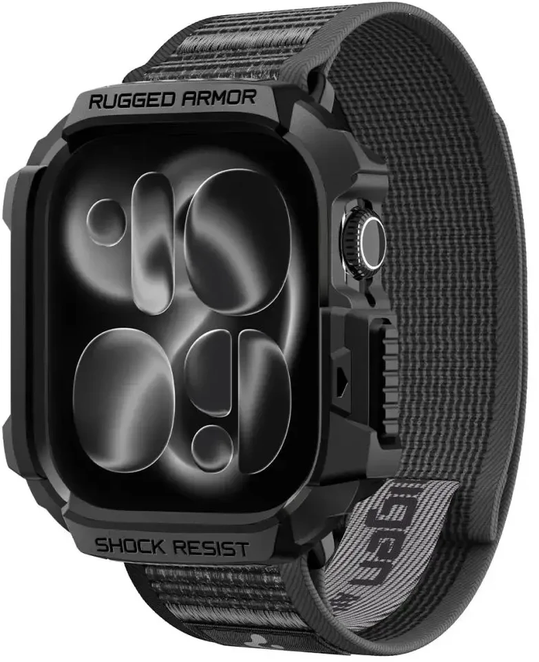 SPIGEN ATHLEX AIR + RUGGED ARMOR APPLE WATCH 10 / 11 / 12 (46 MM) aktyvi juoda/pilka