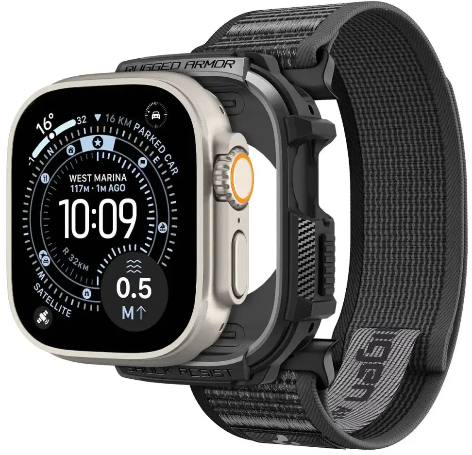 SPIGEN ATHLEX AIR + RUGGED ARMOR APPLE WATCH ULTRA 1 / 2 / 3 / 4 (49 MM) aktyvus juodas/pilkas