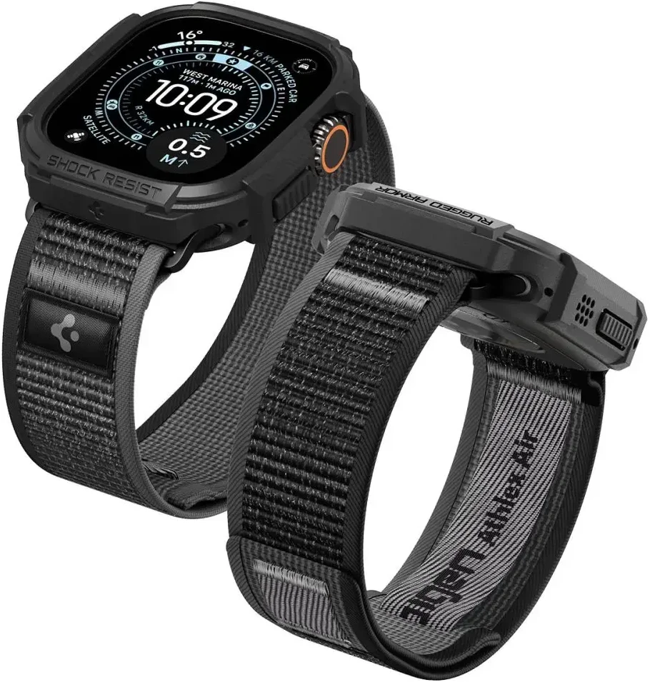 SPIGEN ATHLEX AIR + RUGGED ARMOR APPLE WATCH ULTRA 1 / 2 / 3 / 4 (49 MM) aktyvus juodas/pilkas