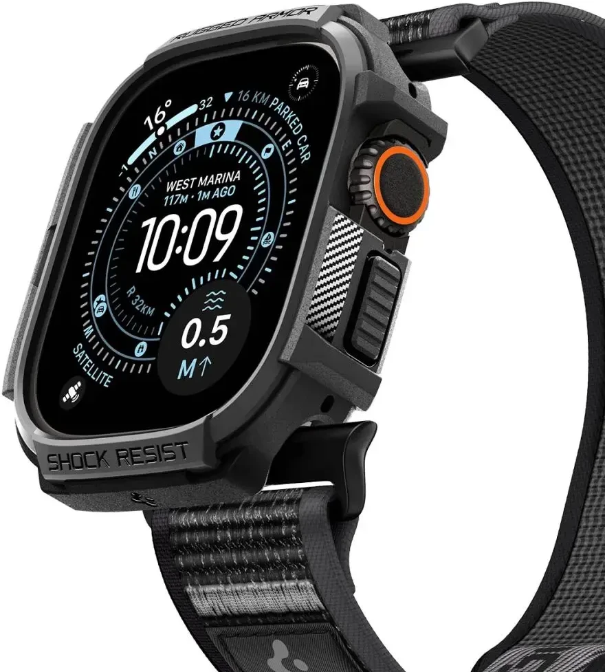 SPIGEN ATHLEX AIR + RUGGED ARMOR APPLE WATCH ULTRA 1 / 2 / 3 / 4 (49 MM) aktyvus juodas/pilkas