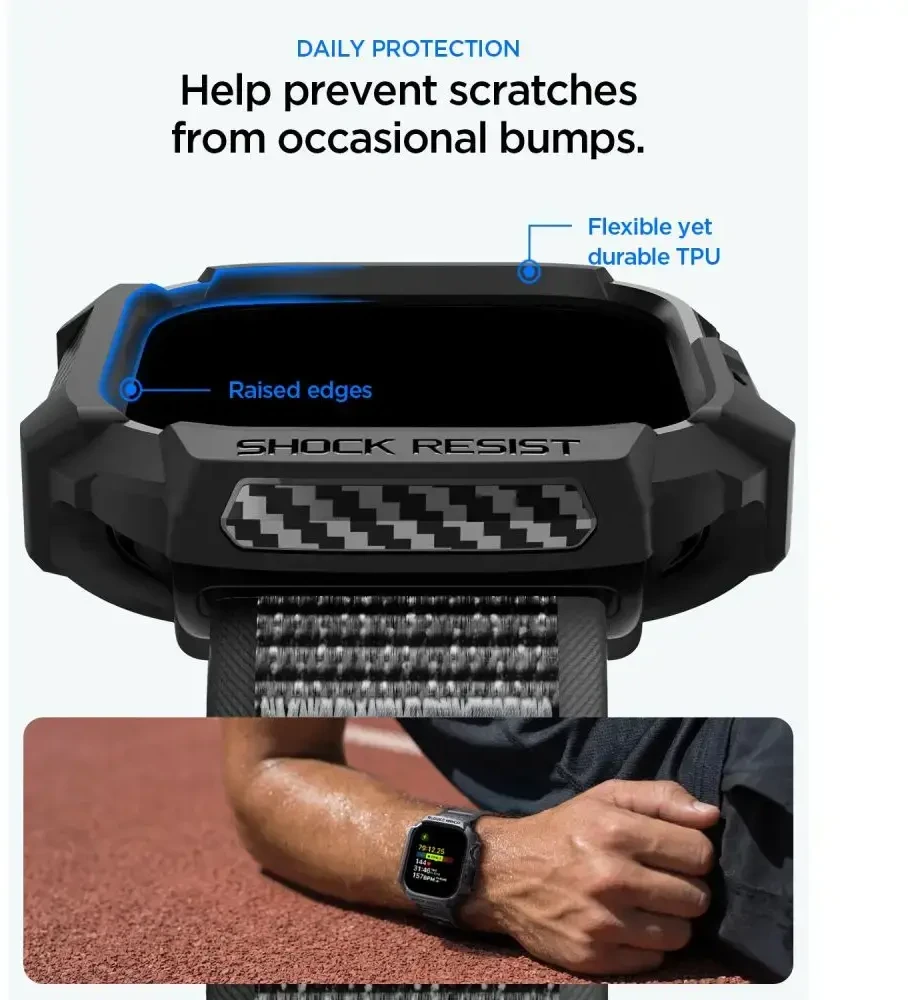 SPIGEN ATHLEX AIR + RUGGED ARMOR APPLE WATCH 10 / 11 / 12 (46 MM) aktyvi juoda/pilka