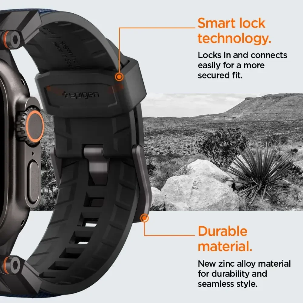 Spigen DuraPro Armor išmaniojo laikrodžio dirželis, skirtas Apple Watch 6/7/8/9/10/SE/Ultra 1/2 (44/45/46/49 mm) | Nailonas | tamsiai mėlyna