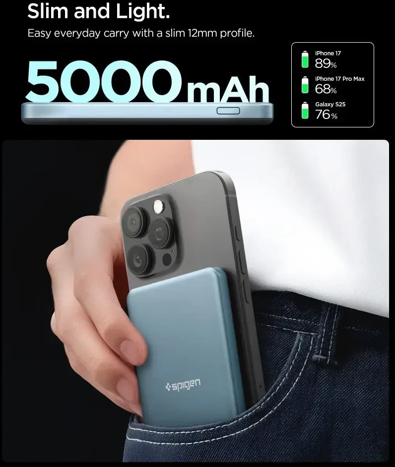„Spigen Essential“ 5000mAh 22,5W „MagSafe“ nešiojamas įkroviklis, žalsvai mėlynas EA2205MQ