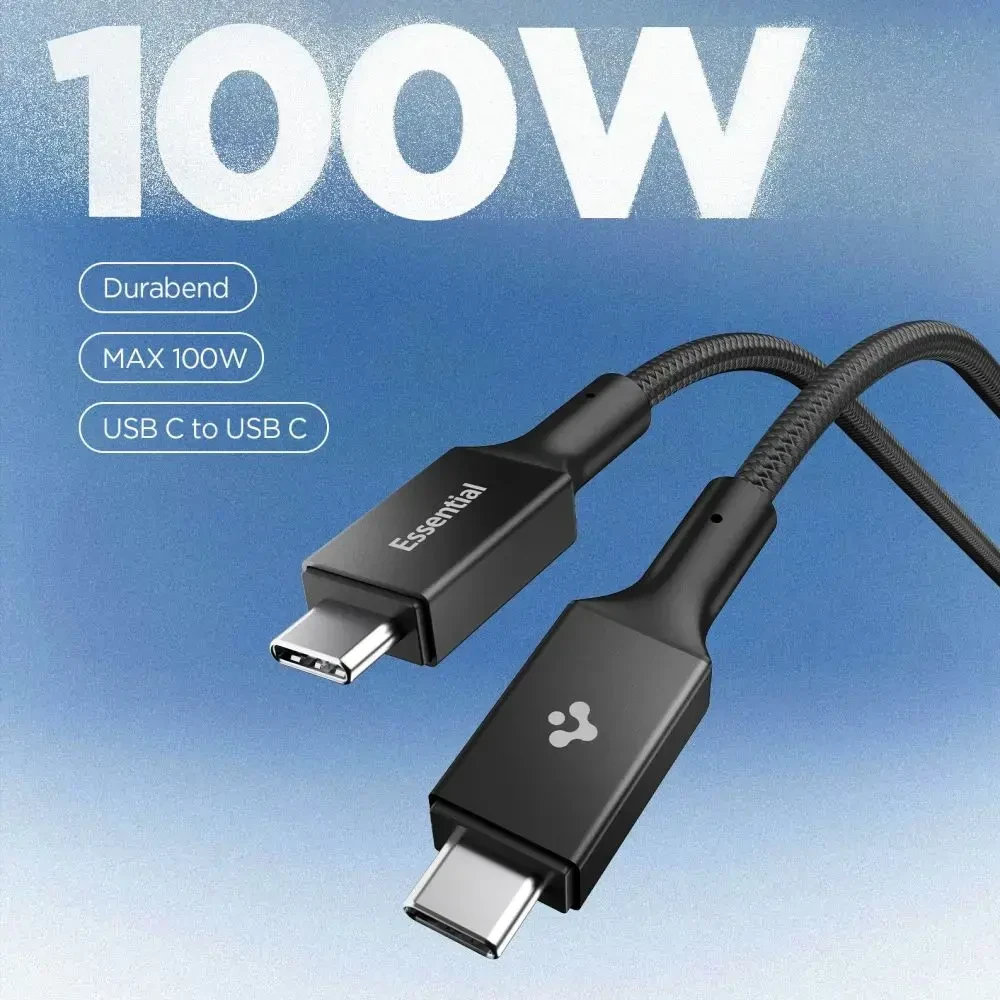 Spigen „Essential“ USB C–USB C 100 W laidas, juodas EB10010CC