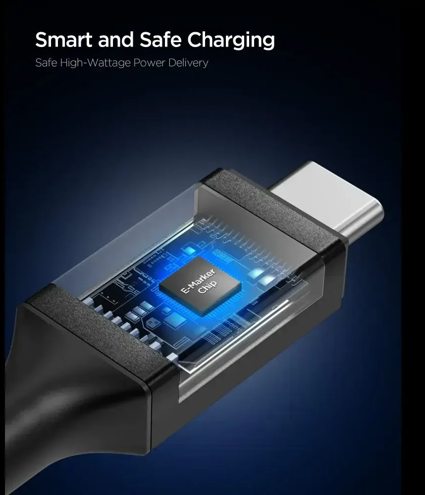 Spigen „Essential“ USB C–USB C 100 W laidas, juodas EB10010CC