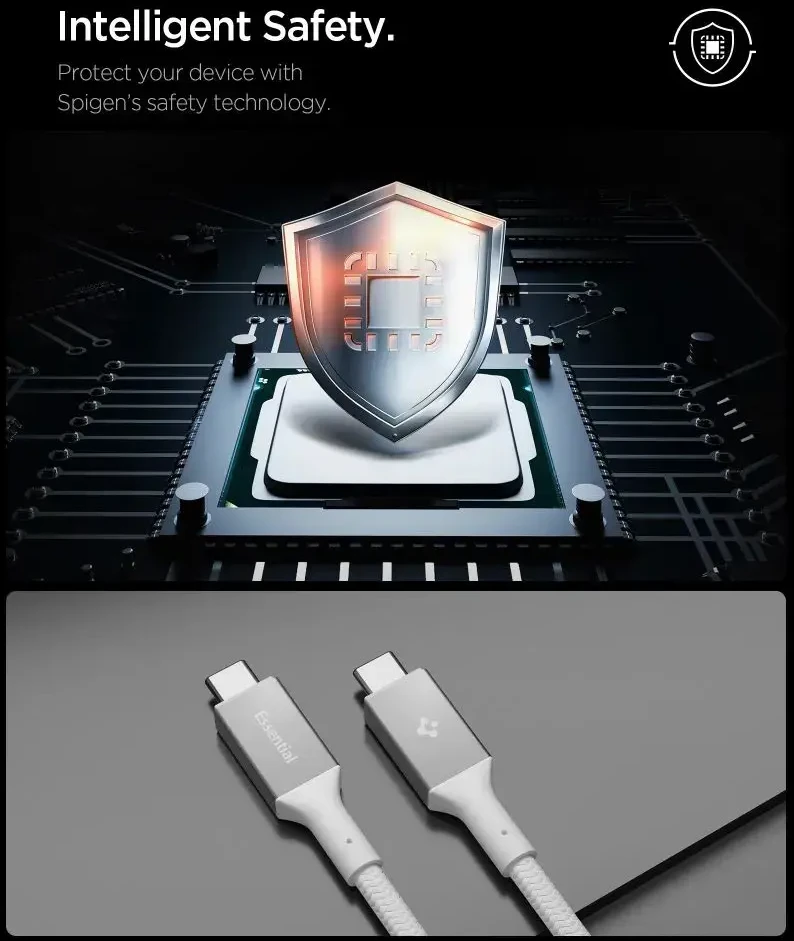 „Spigen Essential USB C“ – USB C 100 W audinio kabelis, baltas EB10015CC