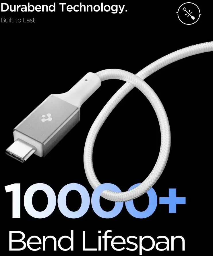 „Spigen Essential USB C“ – USB C 100 W audinio kabelis, baltas EB10015CC