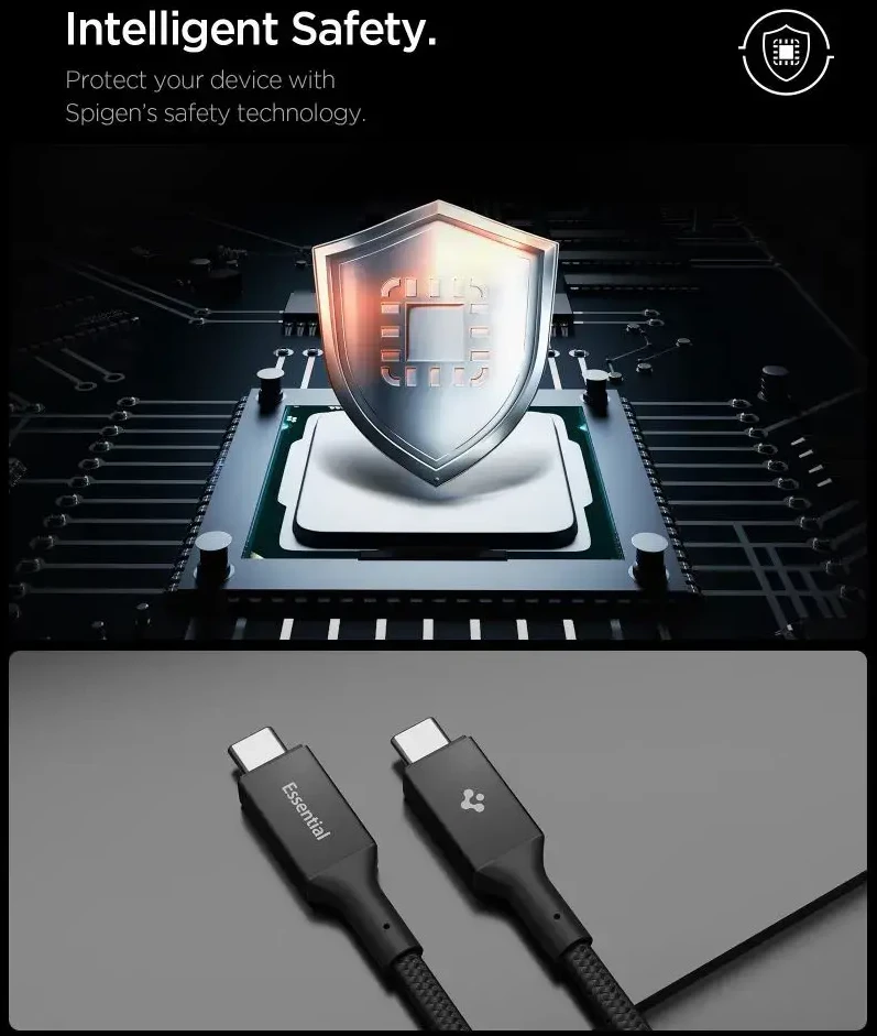 Spigen Essential USB C to USB C 100W Fabric Cable, juodas EB10015CC