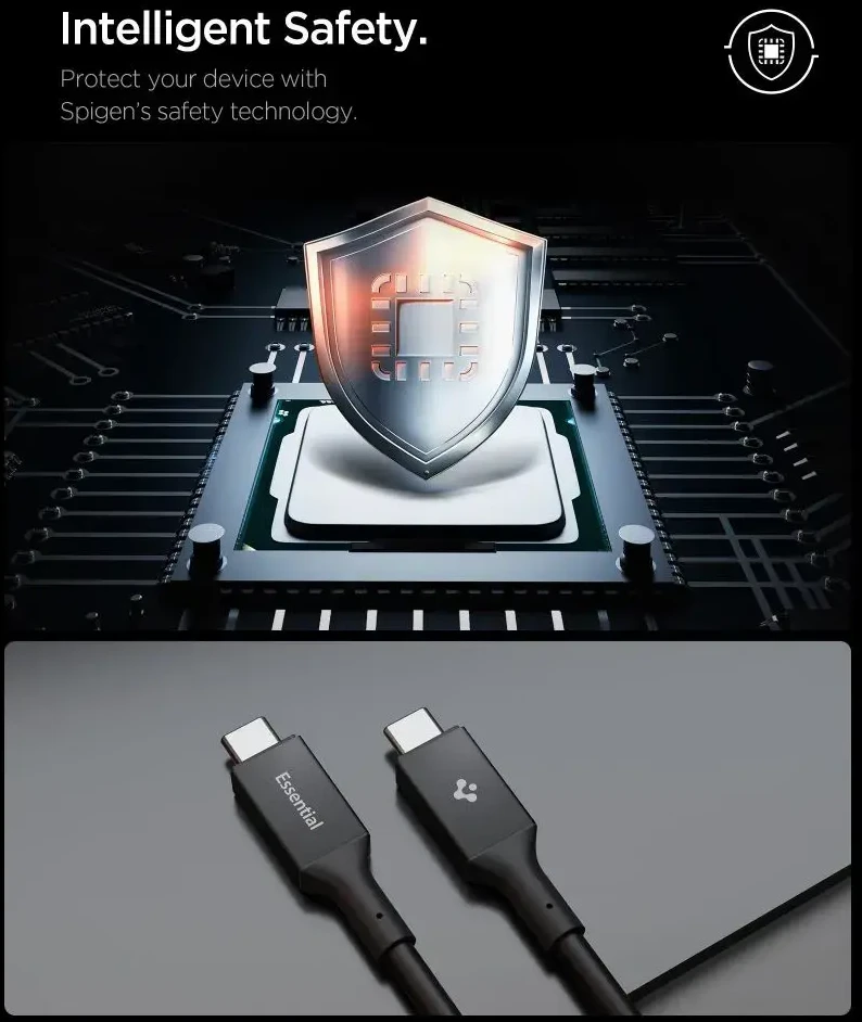Spigen Essential USB C į USB C 100W laidas, juodas EB10020CC