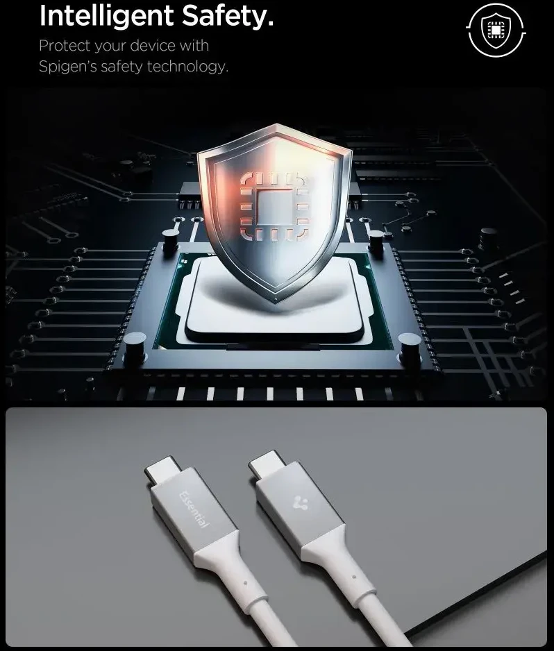Spigen „Essential“ USB C–USB C 240 W laidas, baltas EB24012CC