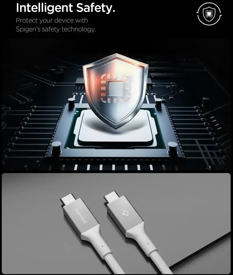 „Spigen Essential USB C“ – USB C 240 W audinio kabelis, baltas EB24015CC